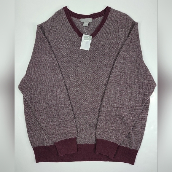 NEW DANIEL CREMIEUX Signature Wine Gray Men XL V-Neck Wool/Cashmere Sweater FLAW - Picture 1 of 13